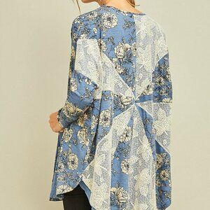 Entro Kimono Floral Lace Inset‎ Cottage Granny Core Boho Cardigan